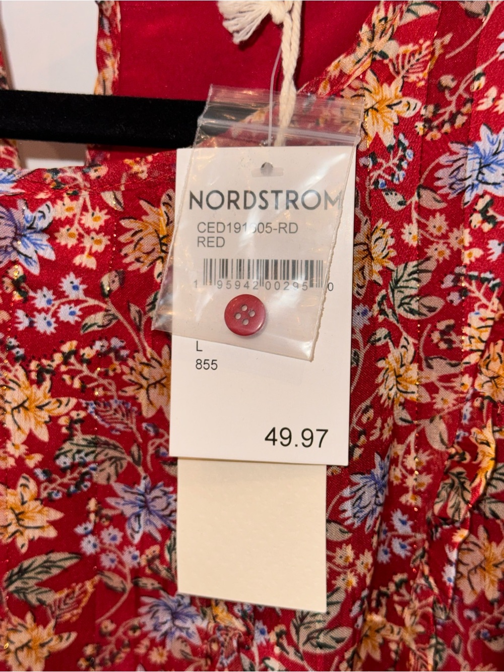 Nordstrom Red Floral Button-Front Dress